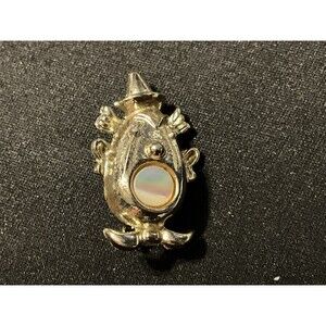 1960’s Gold Tone Clown Face Brooch W/ MOP Mouth